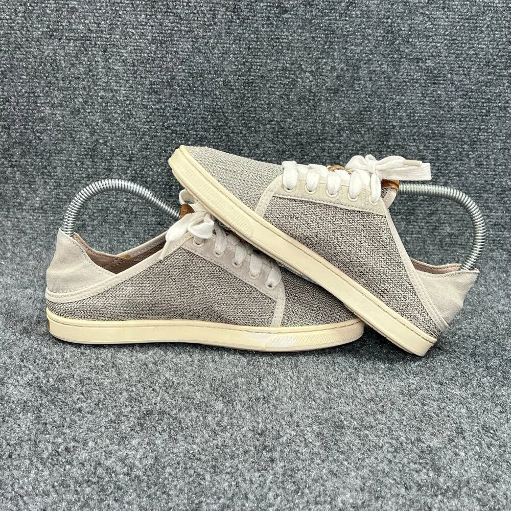 OluKai Pehuea Lī Sneakers Women's Size 6.5 Tan Convertible Heel Lace Beach Shoes